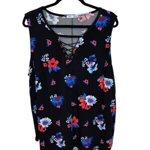 Dex Black Top with Pink and Blue Floral Accents in a 3X